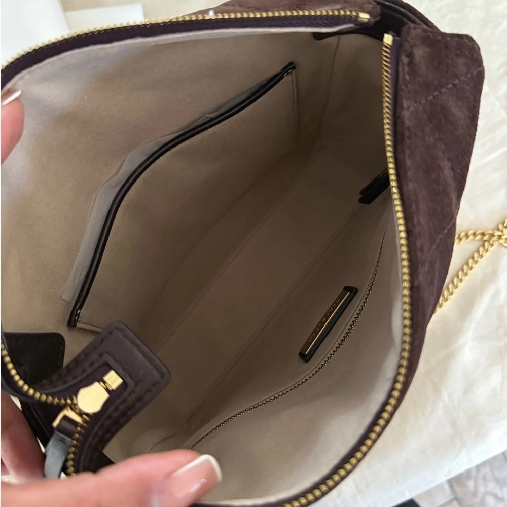 NWT 678! Tory Burch Willa Suede Small Zip Top Tote in Dark Cocoa Brown